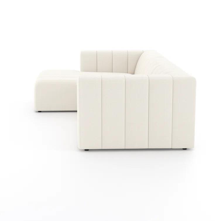 Langham 123'' Cream Herringbone Fabric 3-Piece Sectional with Ottoman