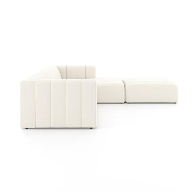 Fayette Cloud Tufted Faux Leather Three Piece Sectional with Ottoman