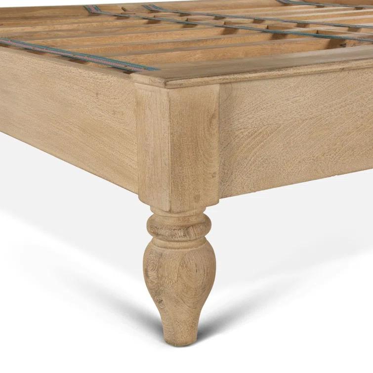 Transitional Heirloom Mango Wood Queen Platform Bed with Carved Headboard
