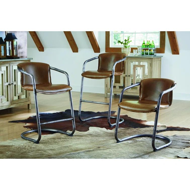 Chiavari Chestnut Leather and Metal Bar Stool