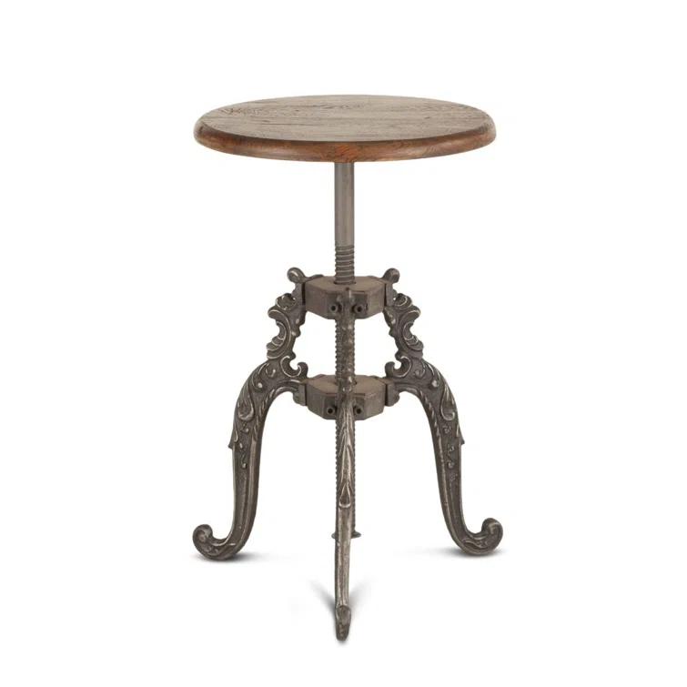 Regina Brown Reclaimed Teak and Iron Adjustable Swivel Bar Stool