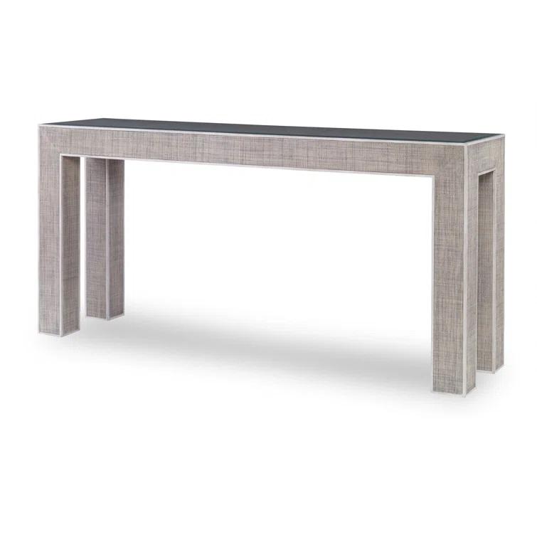 French Gray Glass Top Console Table with Beech Solids