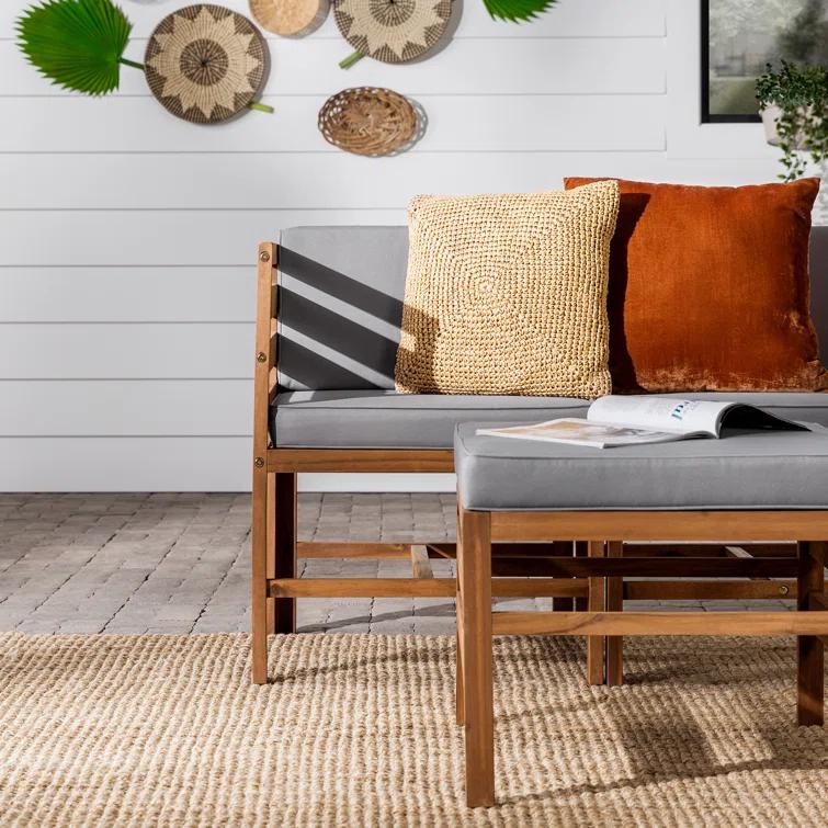 Red Barrel Studio® Acacia Patio Sofa with Cushions and Ottoman