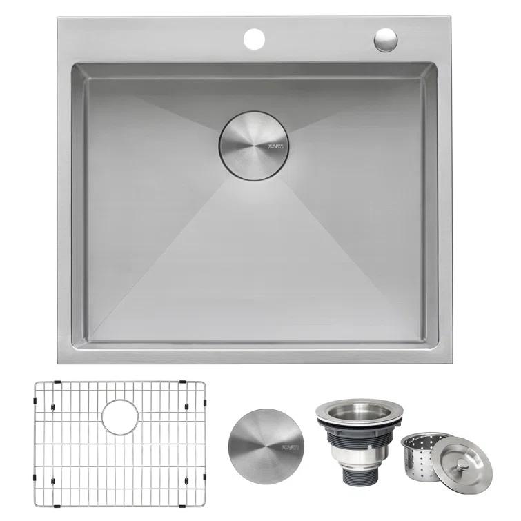 Ruvati RVH8071 Ruvati 21 inch Drop-in Topmount Rounded 16 Gauge Stainless Steel Kitchen Sink Single Bowl