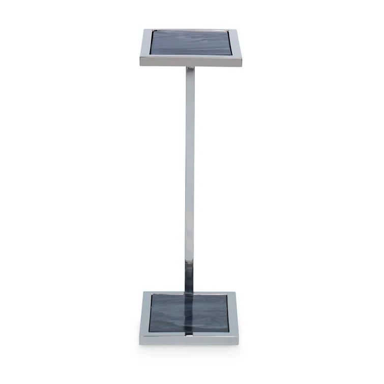 Gray and White Stone Polished Nickel Spot Table