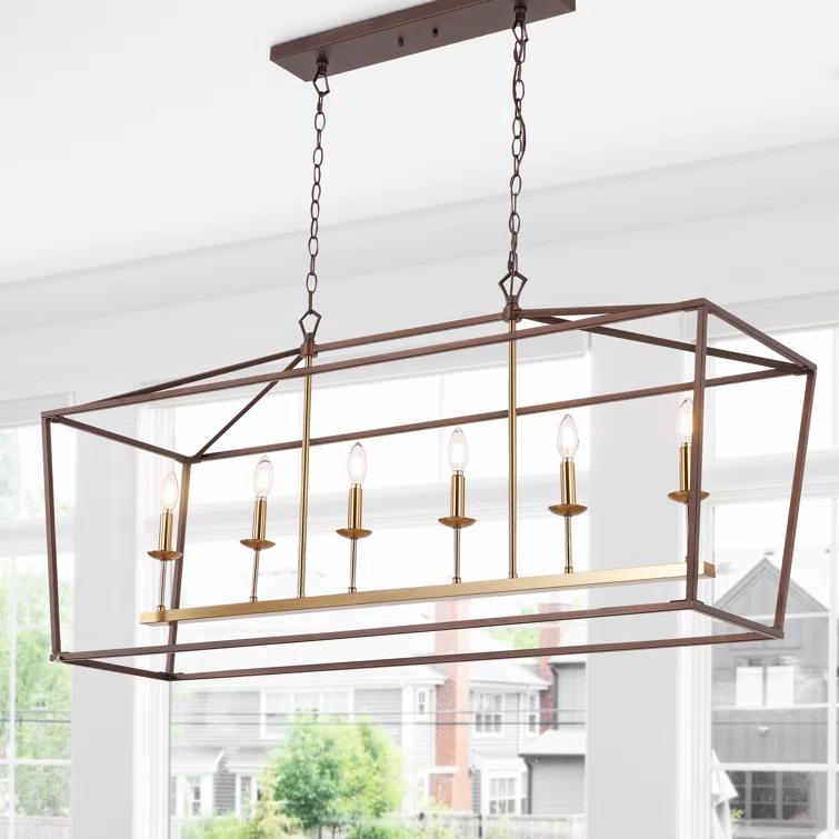 Pagoda 49" Linear 6-Bulb Classic Traditional Metal LED Pendant, Oil Rubbed Bronze