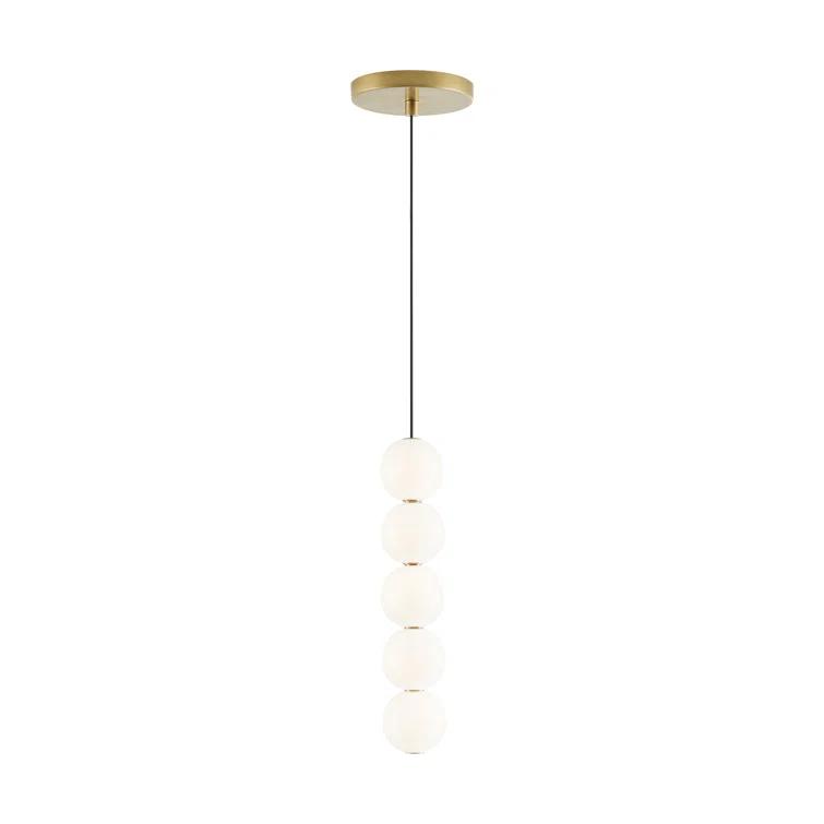 Orbet Natural Brass 5-Light LED Globe Pendant with Milk Glass Orbs