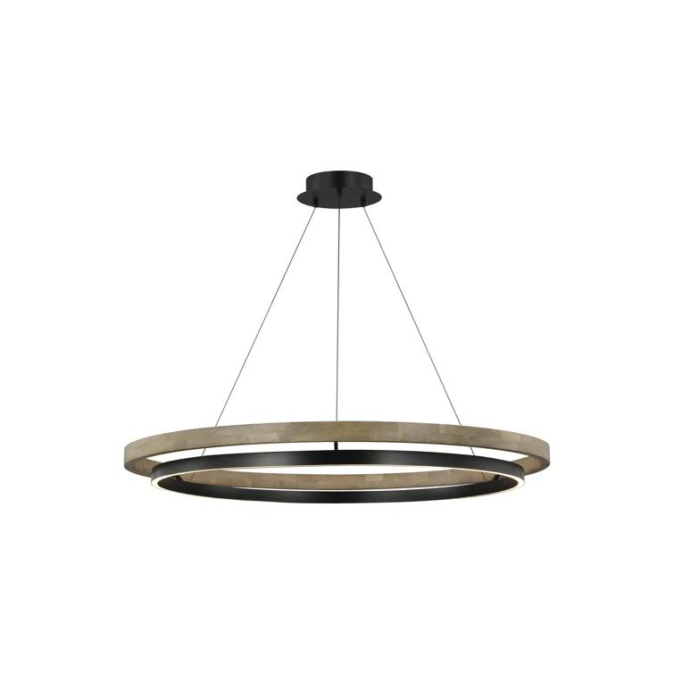 Matte Black and Weathered Oak LED Chandelier