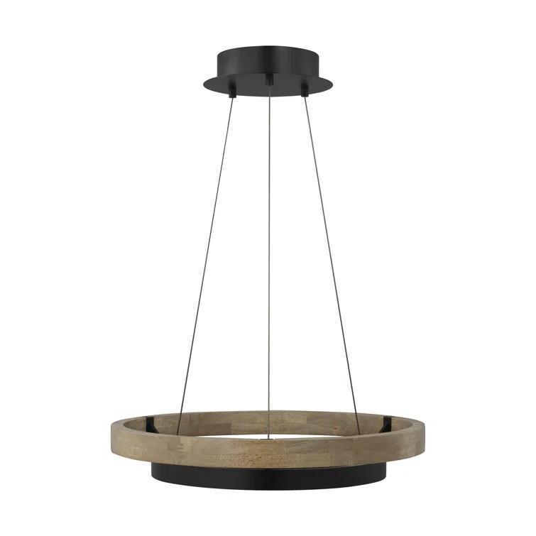 Grace Matte Black & Weathered Oak LED Chandelier 24"