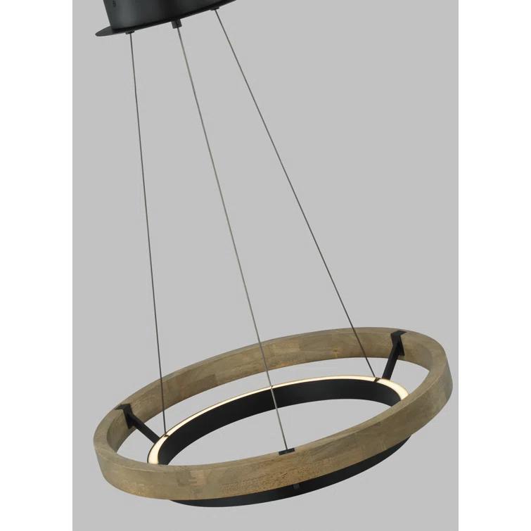 Grace Matte Black & Weathered Oak LED Chandelier 24"