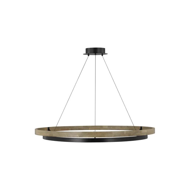 Matte Black and Weathered Oak LED Chandelier
