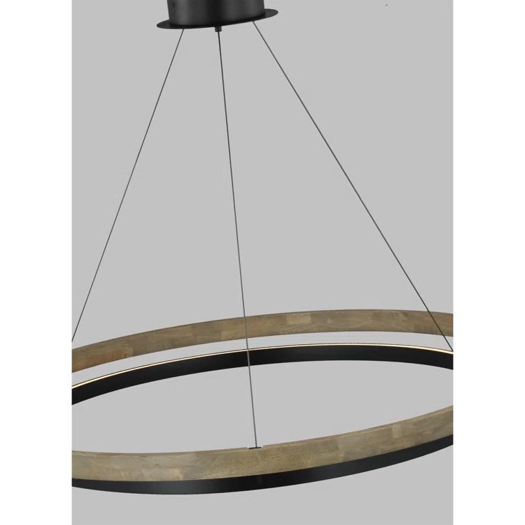 Matte Black and Weathered Oak LED Chandelier