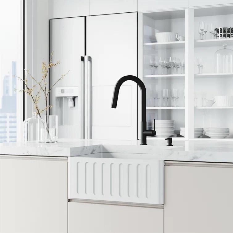 Matte Stone 24" L x 18" W Single Bowl Farmhouse Kitchen Sink with Basket Strainer and Silicone Grid