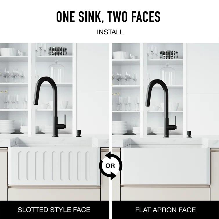 Matte Stone 24" L x 18" W Single Bowl Farmhouse Kitchen Sink with Basket Strainer and Silicone Grid