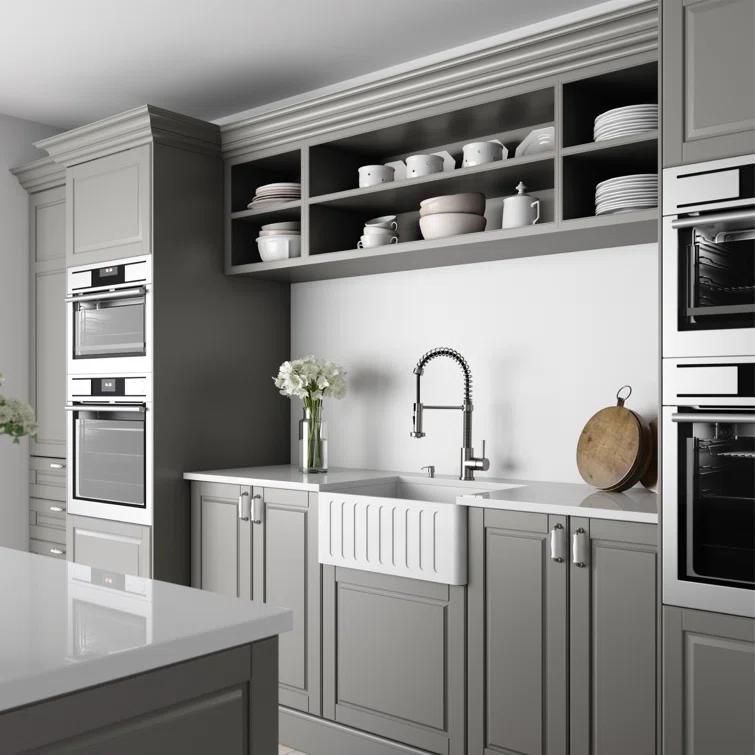 Matte Stone 24" L x 18" W Single Bowl Farmhouse Kitchen Sink with Basket Strainer and Silicone Grid