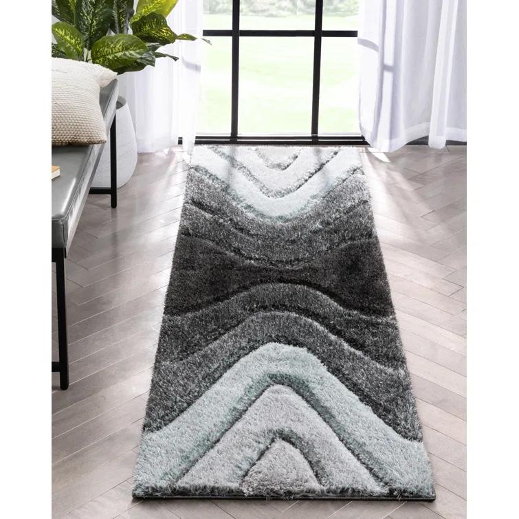 San Francisco Luz Modern Geometric Light Blue 3D Textured Thick & Soft Shag Rug
