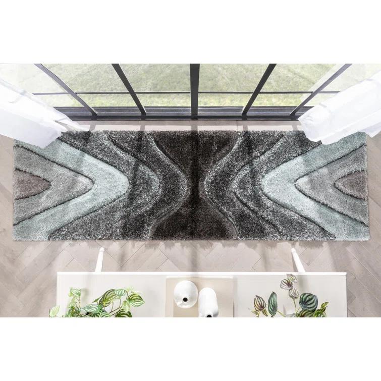 San Francisco Luz Modern Geometric Light Blue 3D Textured Thick & Soft Shag Rug