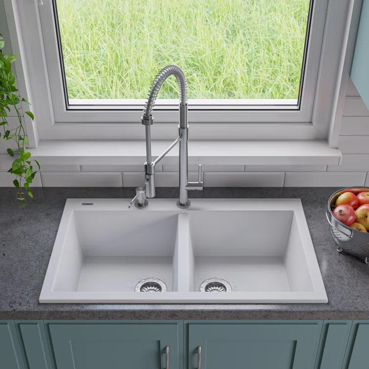 34'' L Drop-In Double Bowl Granite Kitchen Sink