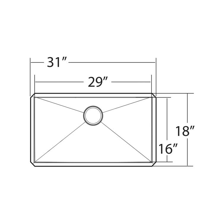 Prep 1800 Series Stainless Steel Undermount 31" x 18" Single Bowl Kitchen Sink