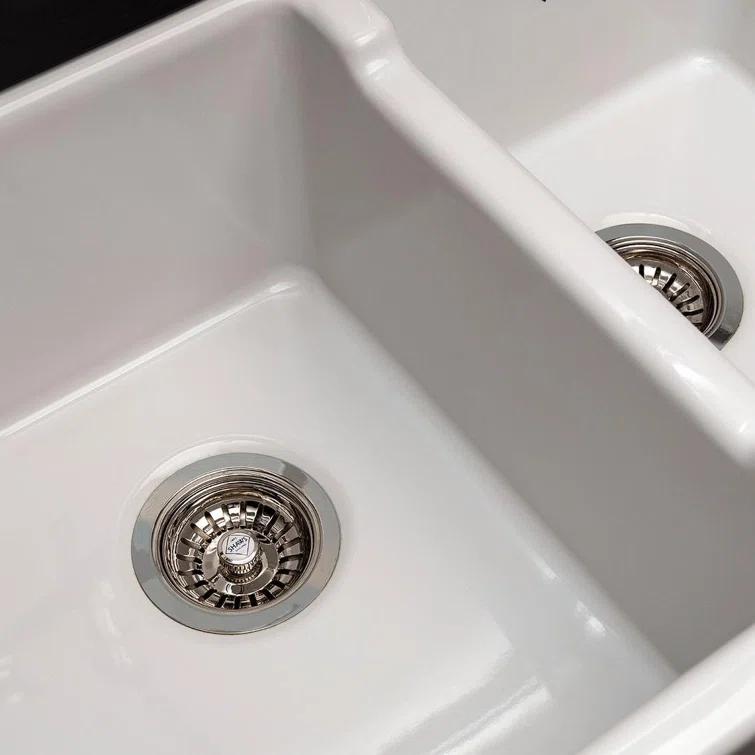 Shaws RC4019WH Lancaster 40" Double Bowl Farmhouse Apron Front Fireclay Kitchen Sink