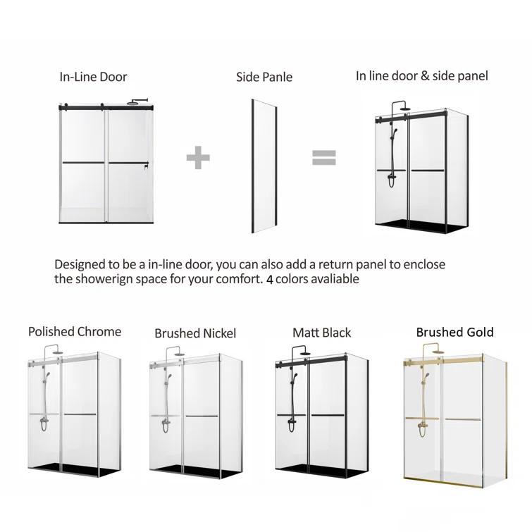 Spezia 48.6'' W 76'' H Semi-Frameless Rectangle Reversible Shower Enclosure