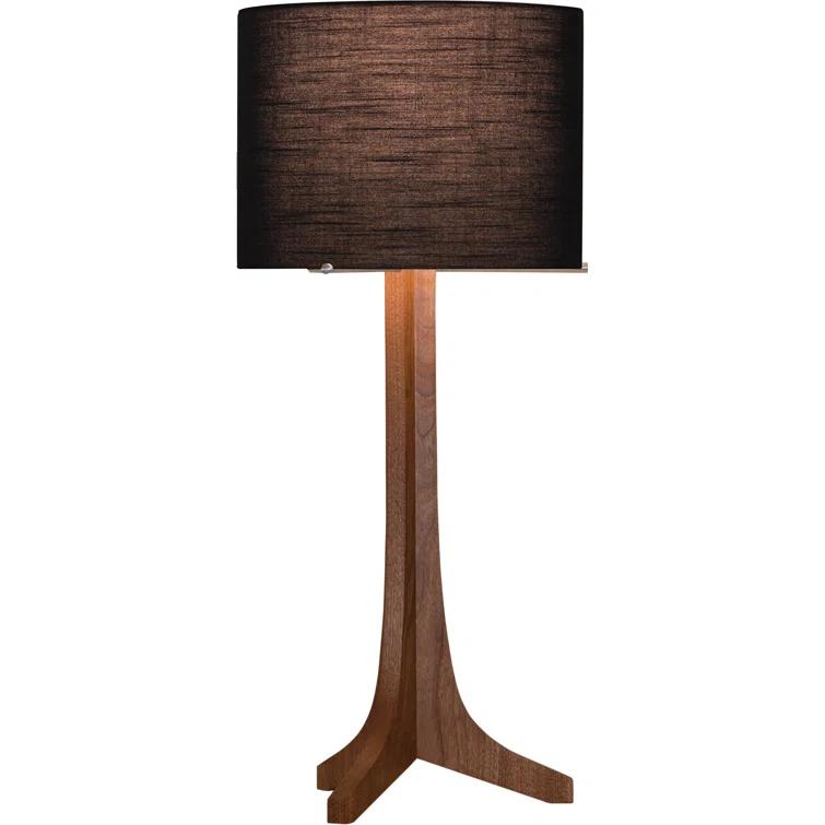 Black Aluminum and Dark Walnut Drum Table Lamp