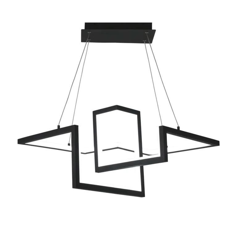 Black Geometric LED Pendant Light with Glass Panels