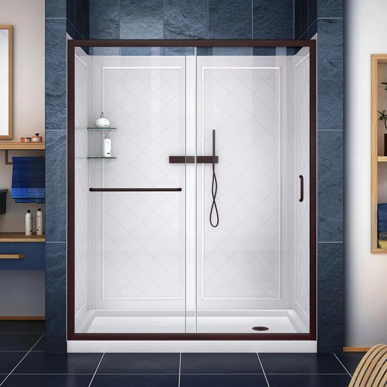 Infinity-Z 60" W x 30" D x 76.75" H Semi-Frameless Rectangle Shower Enclosure with Towel Bar and Base Included