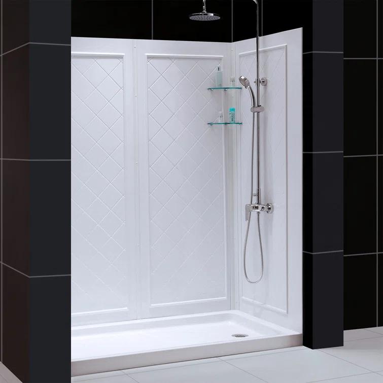 Infinity-Z 60" W x 30" D x 76.75" H Semi-Frameless Rectangle Shower Enclosure with Towel Bar and Base Included