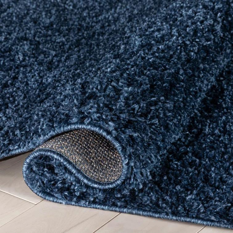 Berte Modern Solid Dark Blue Textured Shag Rug
