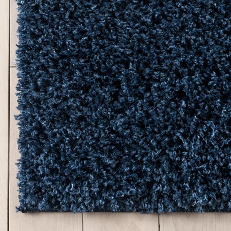 Berte Modern Solid Dark Blue Textured Shag Rug