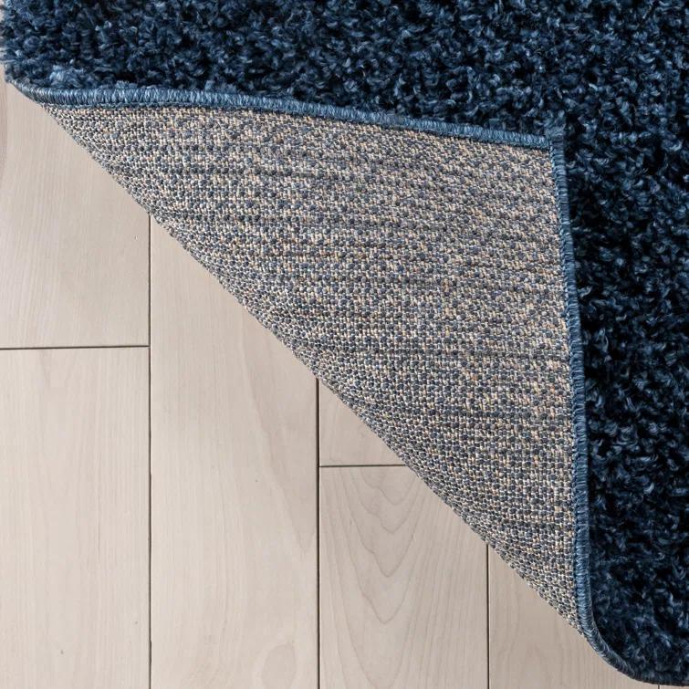 Berte Modern Solid Dark Blue Textured Shag Rug