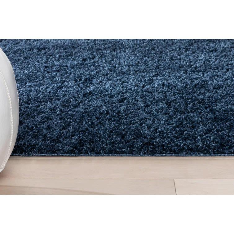 Berte Modern Solid Dark Blue Textured Shag Rug
