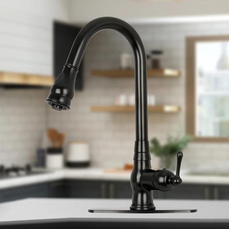 Pull Down Kitchen Faucet Single Handle Sink Faucet With Deck Plate