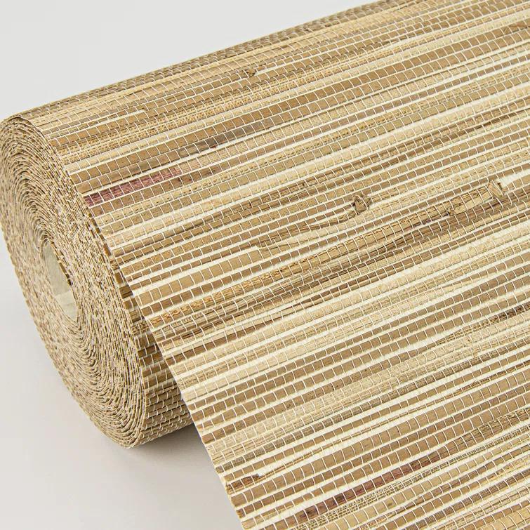 Neutral Brown Grasscloth Textured Wallpaper Roll