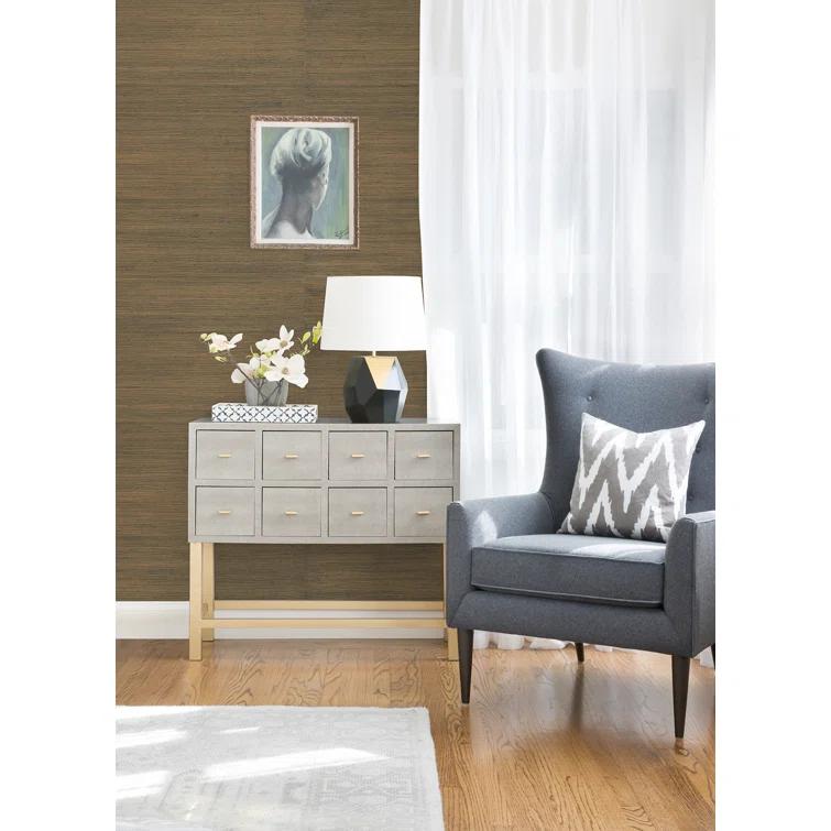 Slate and Bronze Grasscloth Removable Wallpaper Roll