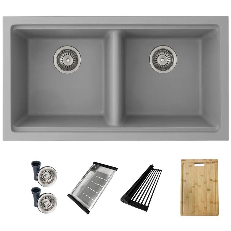 STYLISH S-833WL Stylish Pietra Dual-Mount 33" Composite Granite Double Bowl Kitchen Sink