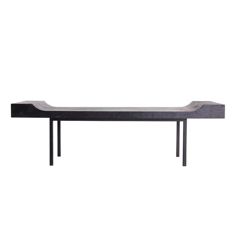 Lanny Sleek Blackened Teak and Iron Bench for 2