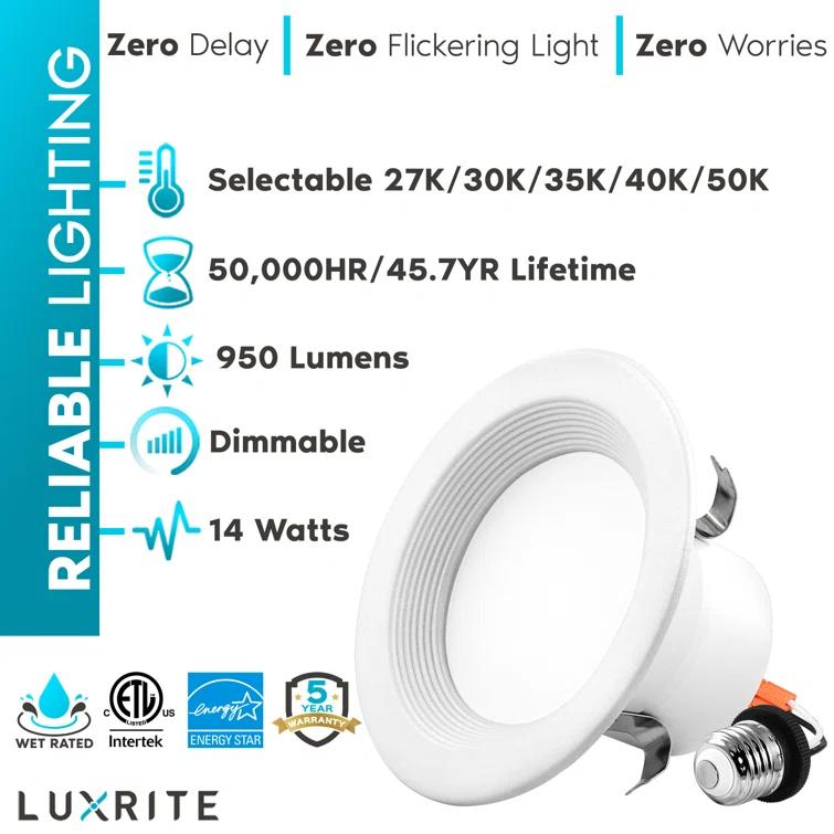 4" High Output Selectable CCT Remodel IC LED Retrofit Recessed Can Light