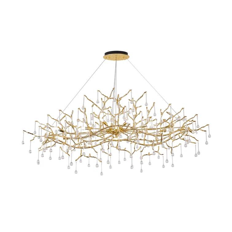 Brass and Crystal 14-Light Plug-in Chandelier