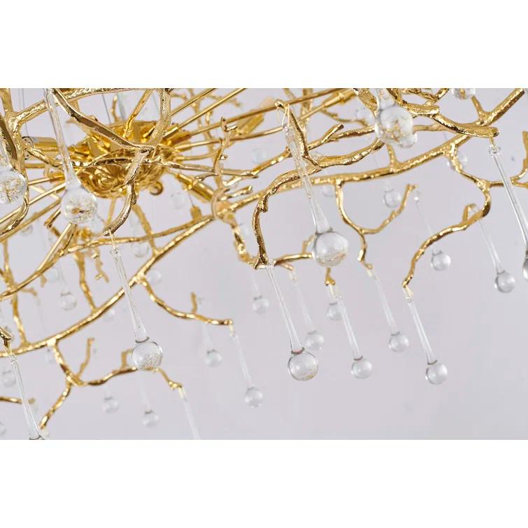 Brass and Crystal 14-Light Plug-in Chandelier