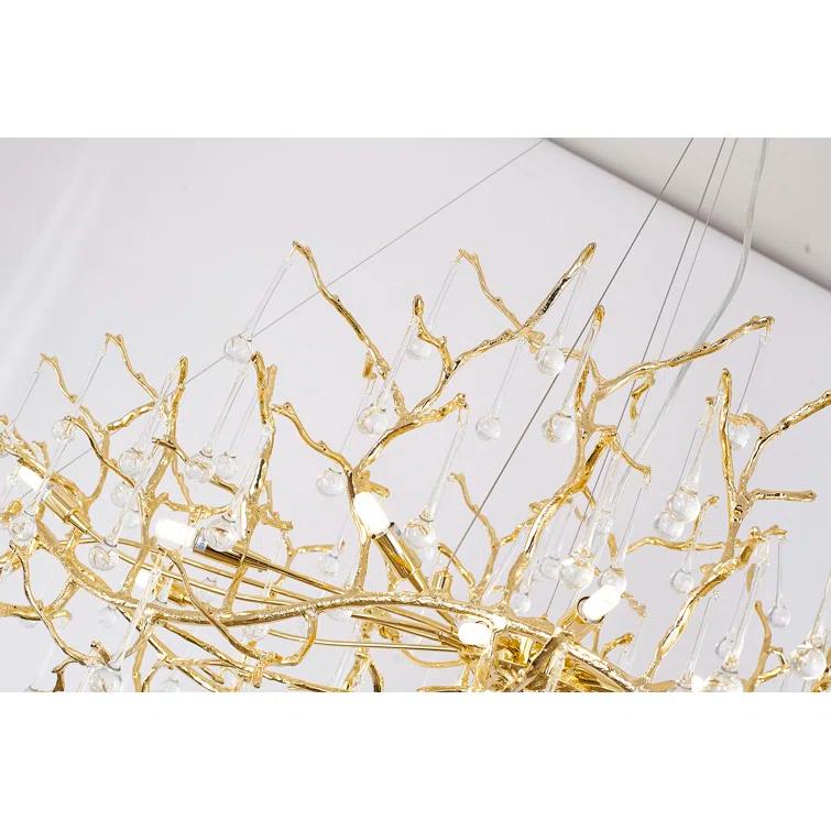 Brass and Crystal 14-Light Plug-in Chandelier