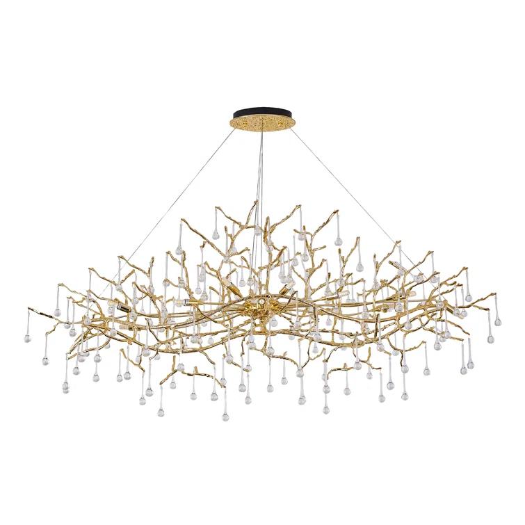 Brass and Crystal 14-Light Plug-in Chandelier