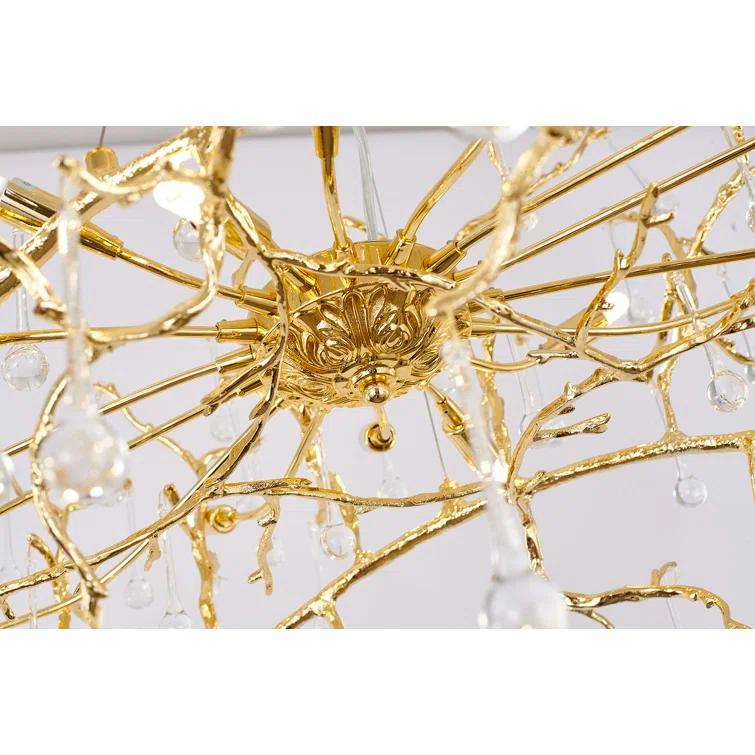 Brass and Crystal 14-Light Plug-in Chandelier
