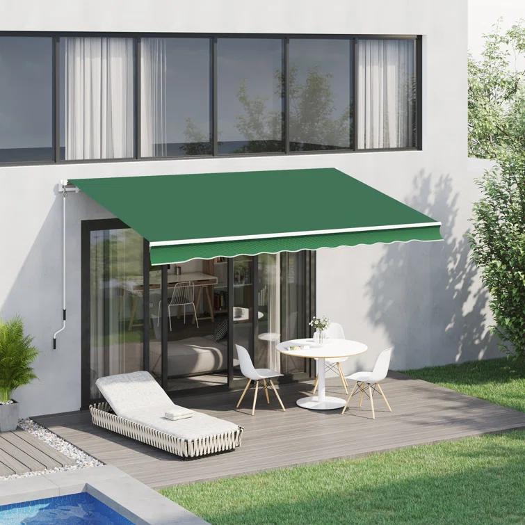 Outsunny 2'' Polyester Beige Cover Retractable Patio Awning