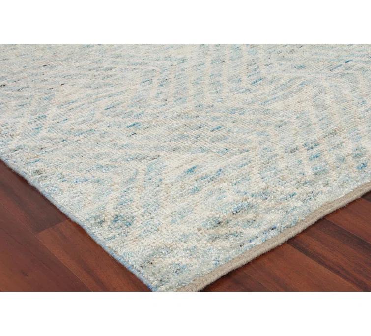 Eaton Chevron Hand-Knotted Ivory/Blue Area Rug