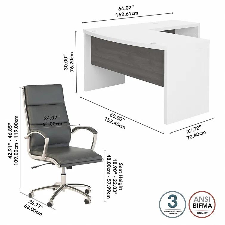 Echo L Shaped Bow Front Desk With High Back Chair