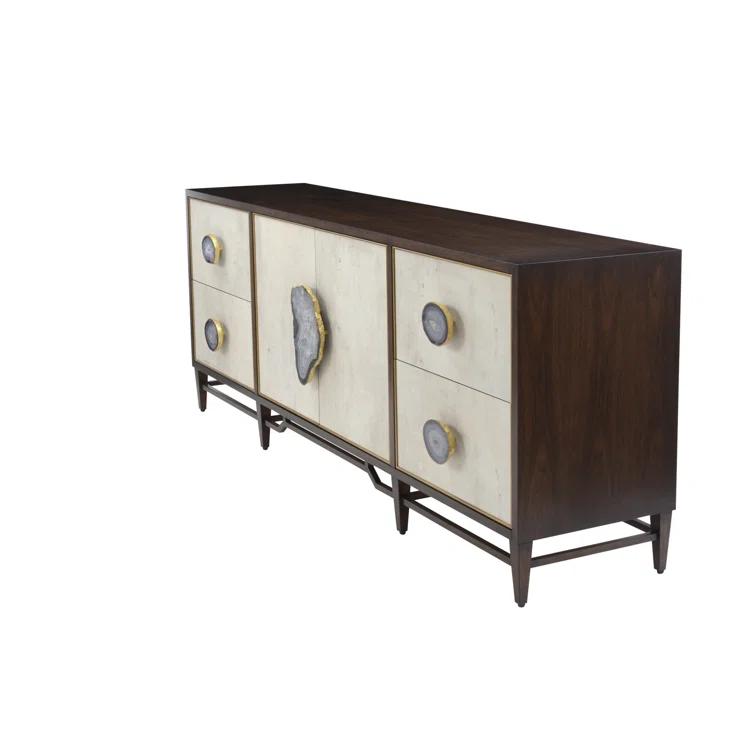 Mercia 87'' Black Walnut Credenza with Gold Accents and Agate Handles
