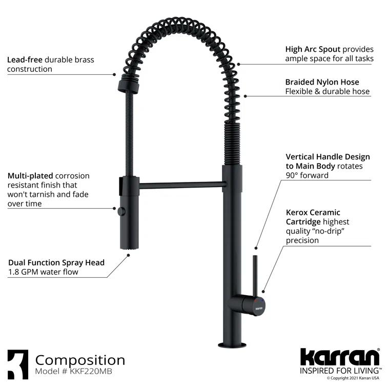 Karran Bluffton Single Handle Pull Down Sprayer Kitchen Faucet
