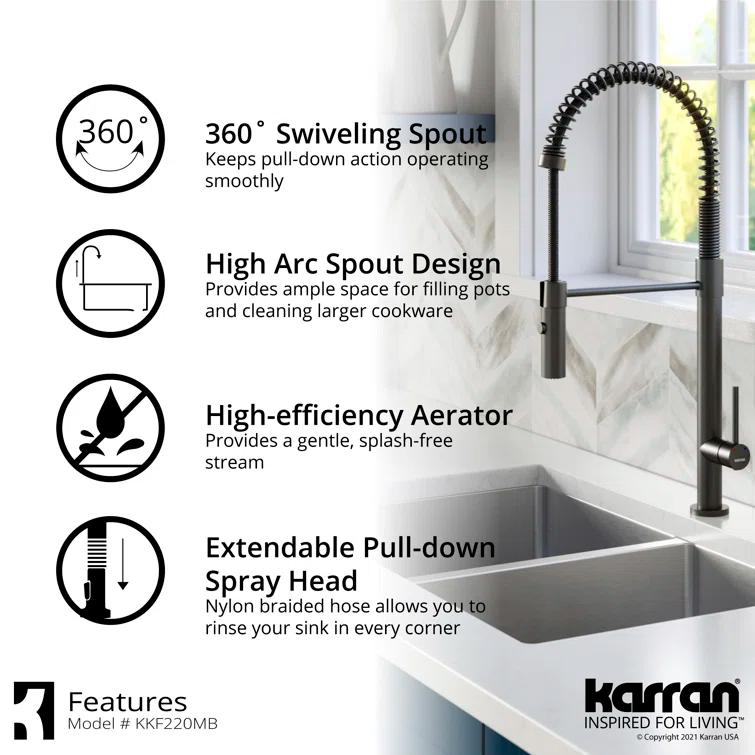 Karran Bluffton Single Handle Pull Down Sprayer Kitchen Faucet
